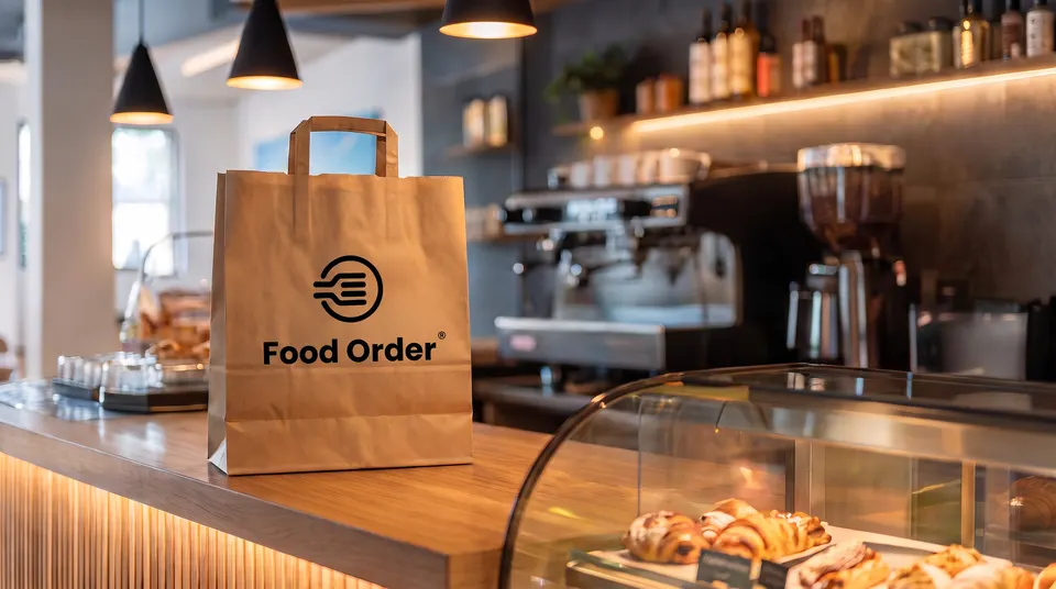 Bestellung zum Abholen an der Theke, bereit in einer Papiertasche